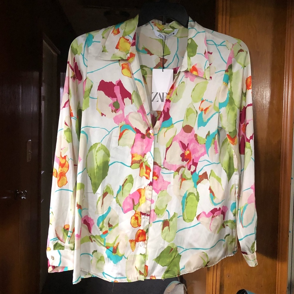 Zara floral satin shirt - Picture 6 of 14